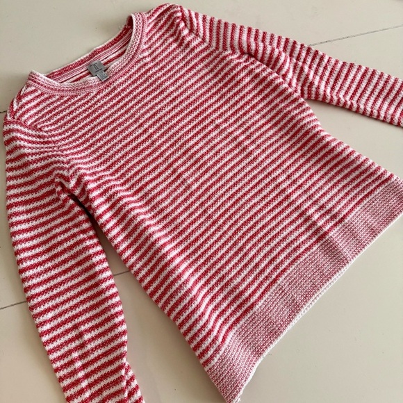 Tristan Red & White Striped Crewneck Sweater Textured Knit Coastal Grandmacore - Picture 4 of 7